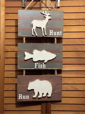 Rustic Hunt Fish Run Wall Hanging - White Animal Silhouettes